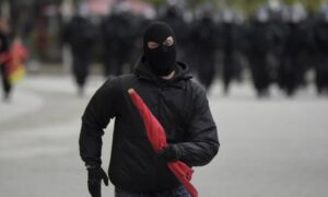 German anti-fascists stand up to the Nazi salutes in protests