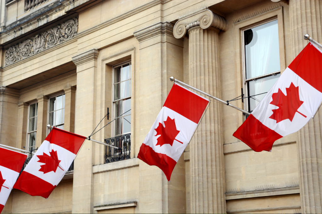 Canadian flags on a building